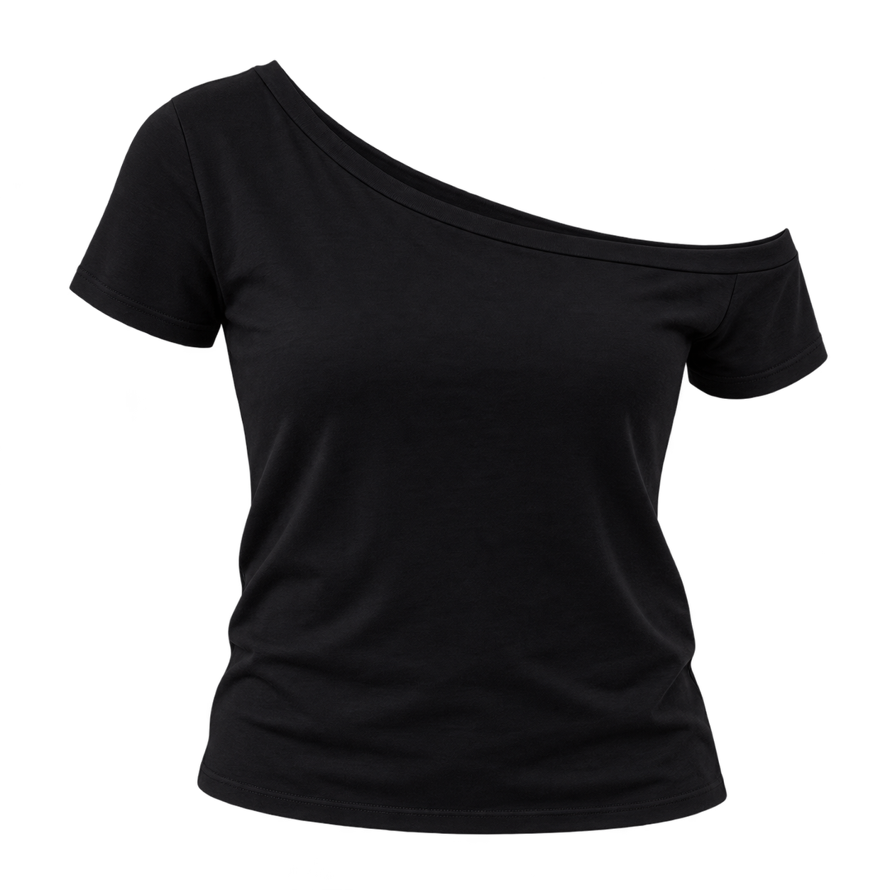 Black Asymmetric Neck Short Sleeve Top