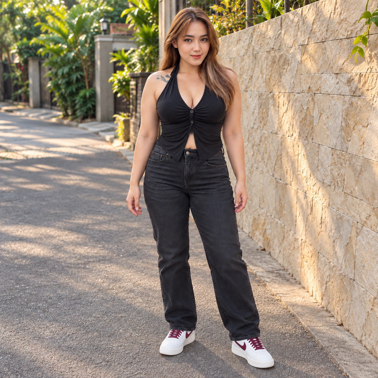 Atasan halter hitam berkancing